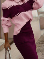Women's Ribbed Knit Skirt Set – High Neck Sweater Co-Ord