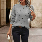 Women's Polka Dot Knit Sweater – Oversized Sleeve Round Neck Sweater