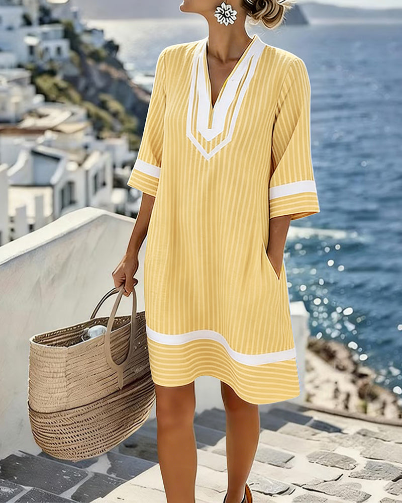 Women's Striped Summer Mini Dress – Short Sleeve Relaxed Dress