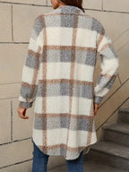 Women's Checked Teddy Coat – Oversized Fleece Winter Overcoat