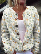 Women's Embroidered Floral Cardigan – Button Front Long Sleeve Knit Cardigan