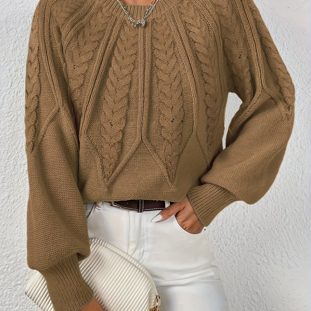 Women's Cable Knit Winter Sweater – Statement Lantern Sleeve Sweater