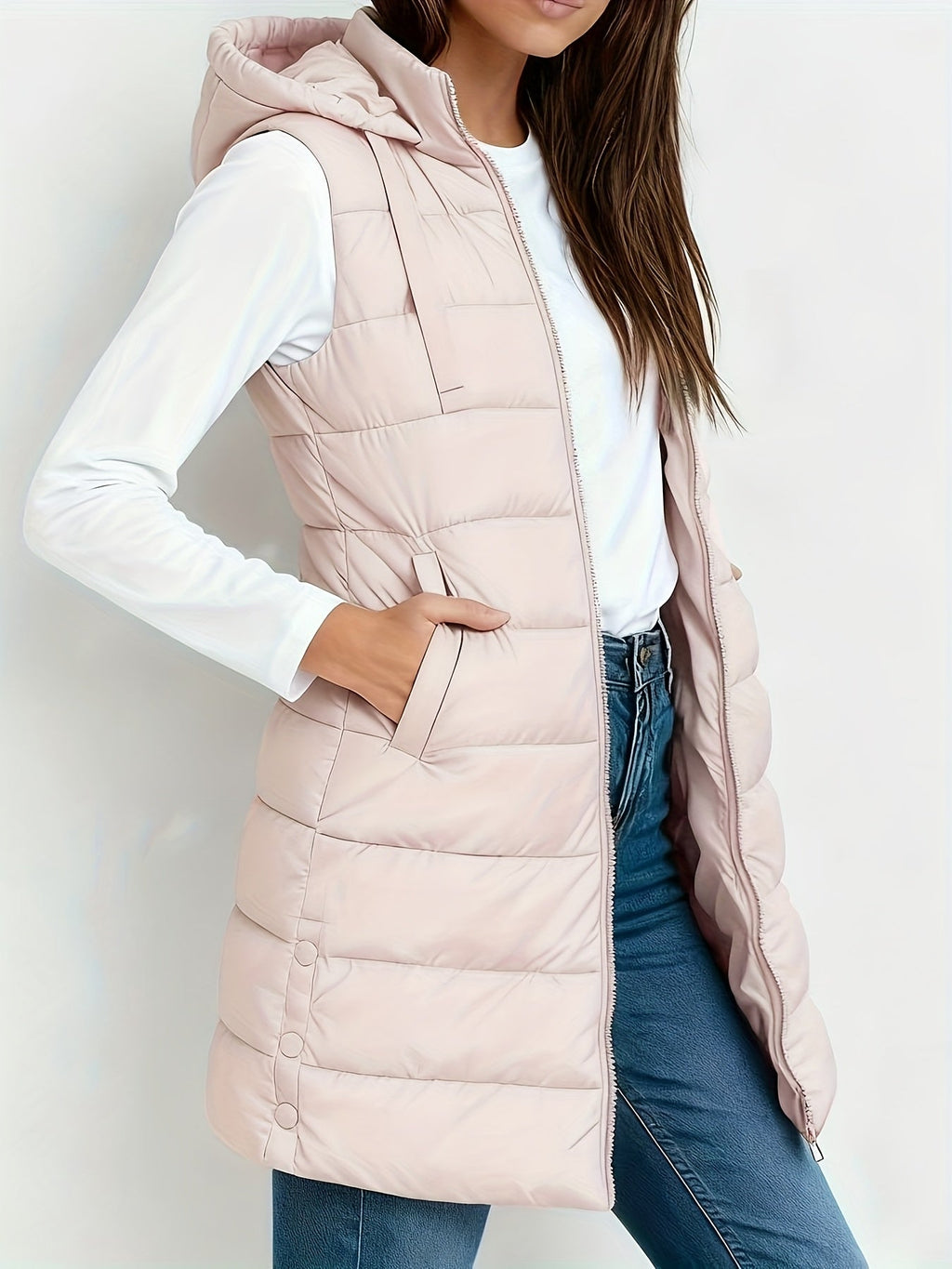 Women's Long Puffer Vest – Sleeveless Quilted Winter Gilet