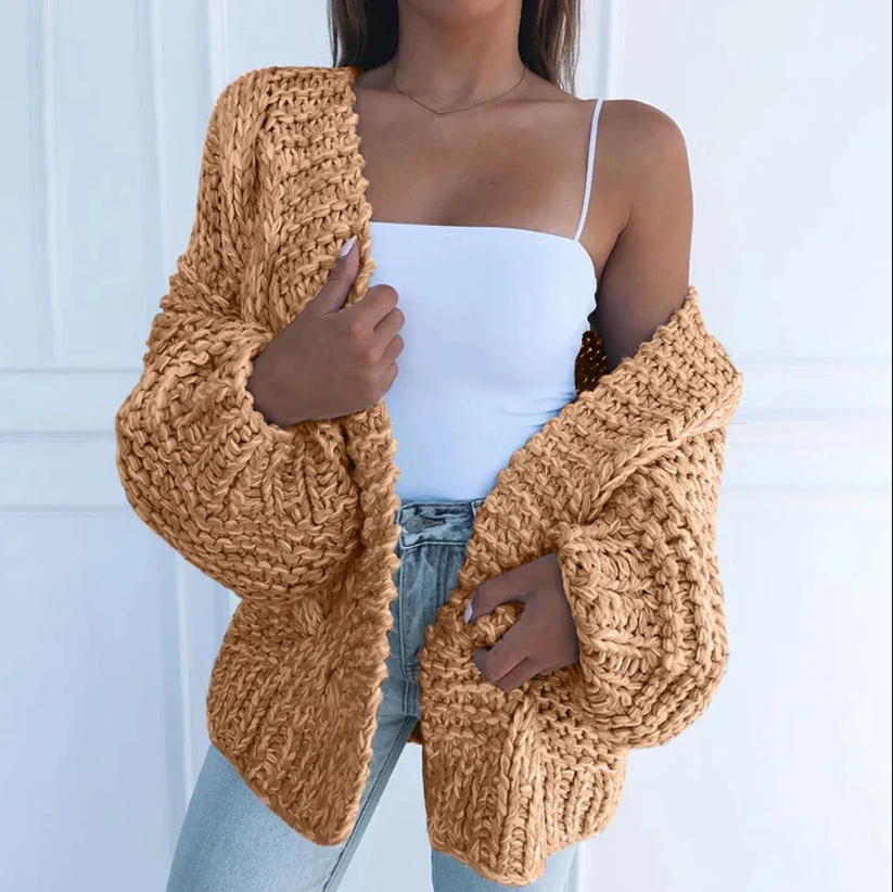 Women's Chunky Winter Cardigan – Relaxed Long Sleeve Knit Cardigan