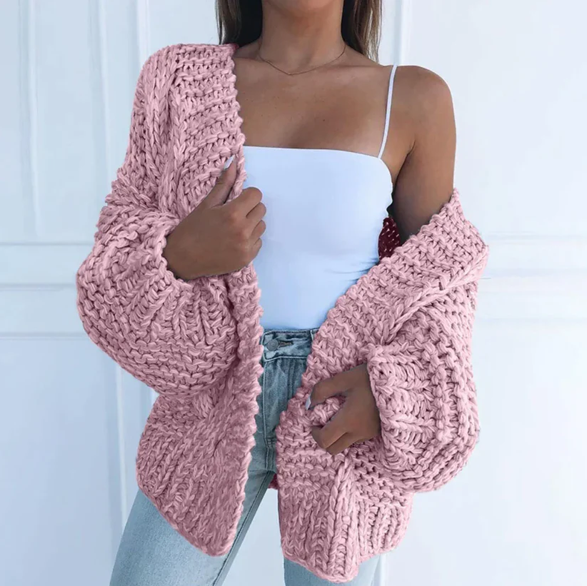 Women's Chunky Winter Cardigan – Relaxed Long Sleeve Knit Cardigan
