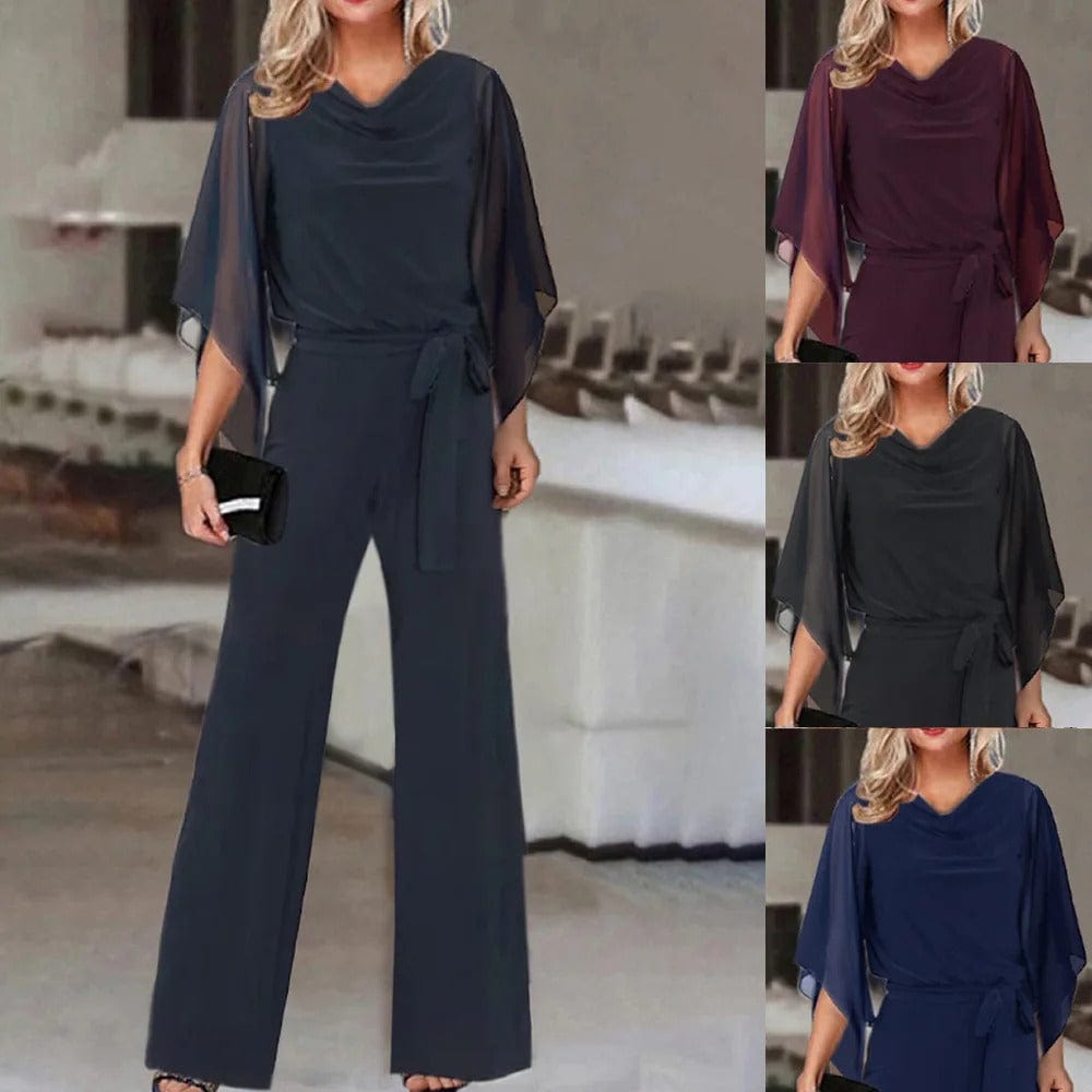 Women's Statement Sleeve Jumpsuit – Asymmetrical Wide Leg Occasion Jumpsuit