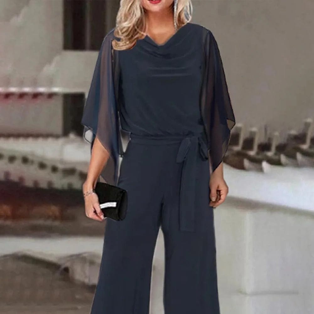 Women's Statement Sleeve Jumpsuit – Asymmetrical Wide Leg Occasion Jumpsuit