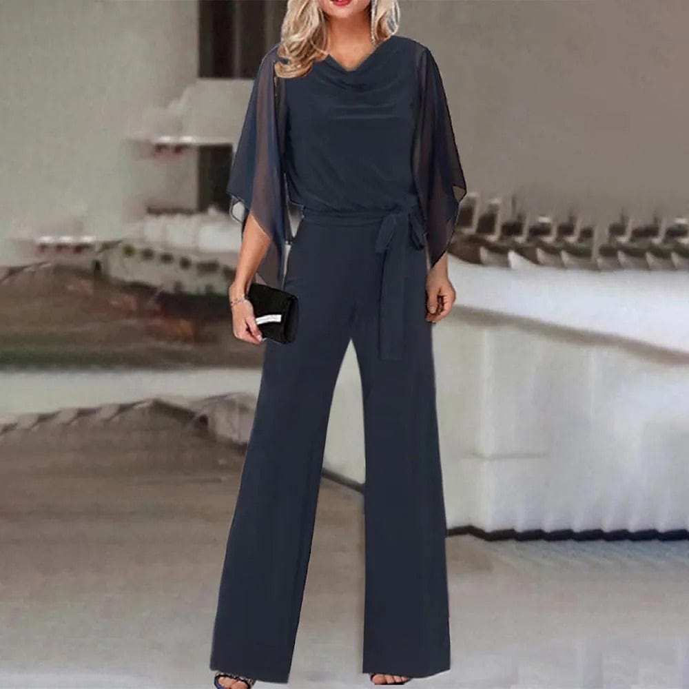 Women's Statement Sleeve Jumpsuit – Asymmetrical Wide Leg Occasion Jumpsuit