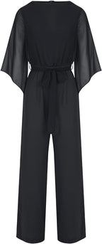 Women's Statement Sleeve Jumpsuit – Asymmetrical Wide Leg Occasion Jumpsuit