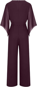 Women's Statement Sleeve Jumpsuit – Asymmetrical Wide Leg Occasion Jumpsuit