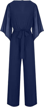 Women's Statement Sleeve Jumpsuit – Asymmetrical Wide Leg Occasion Jumpsuit