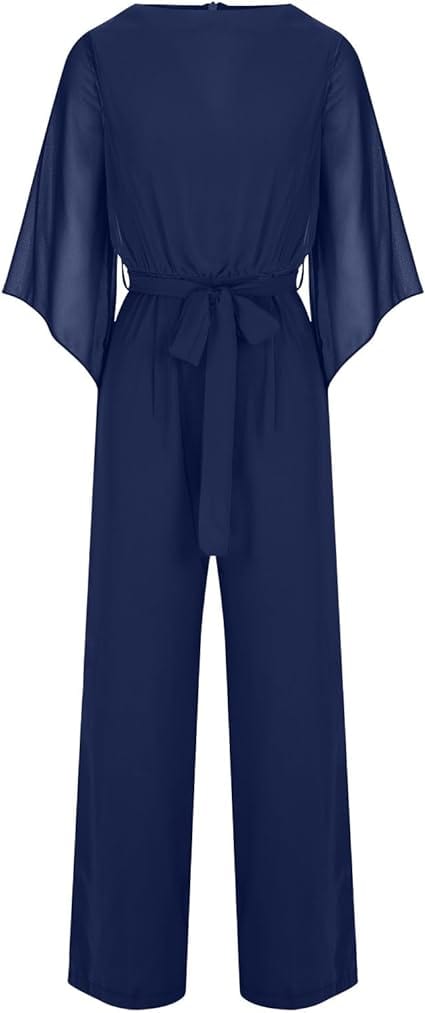 Women's Statement Sleeve Jumpsuit – Asymmetrical Wide Leg Occasion Jumpsuit