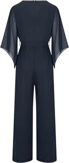 Women's Statement Sleeve Jumpsuit – Asymmetrical Wide Leg Occasion Jumpsuit