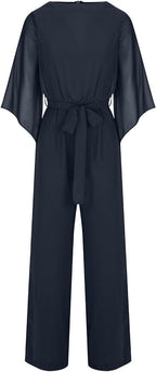 Women's Statement Sleeve Jumpsuit – Asymmetrical Wide Leg Occasion Jumpsuit