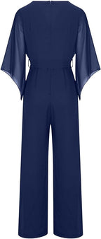 Women's Statement Sleeve Jumpsuit – Asymmetrical Wide Leg Occasion Jumpsuit