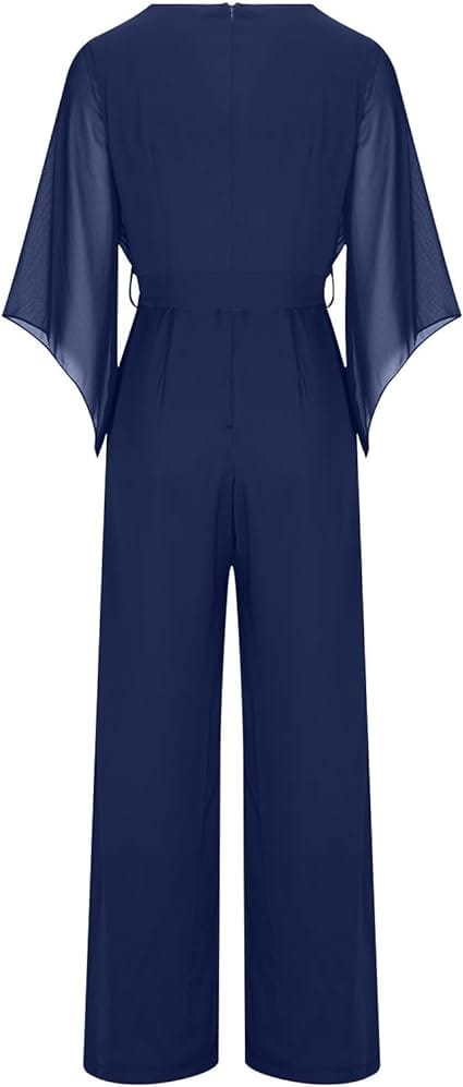 Women's Statement Sleeve Jumpsuit – Asymmetrical Wide Leg Occasion Jumpsuit