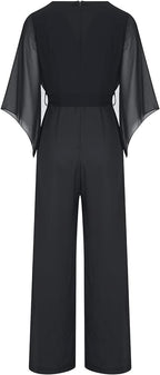 Women's Statement Sleeve Jumpsuit – Asymmetrical Wide Leg Occasion Jumpsuit