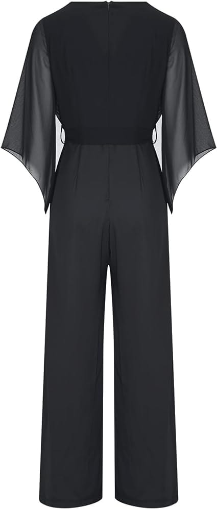 Women's Statement Sleeve Jumpsuit – Asymmetrical Wide Leg Occasion Jumpsuit