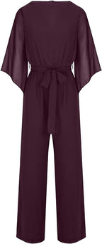 Women's Statement Sleeve Jumpsuit – Asymmetrical Wide Leg Occasion Jumpsuit