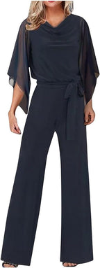 Women's Statement Sleeve Jumpsuit – Asymmetrical Wide Leg Occasion Jumpsuit