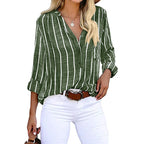 Women's Striped Casual Blouse – Relaxed Fit Button Detail Blouse