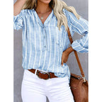 Women's Striped Casual Blouse – Relaxed Fit Button Detail Blouse