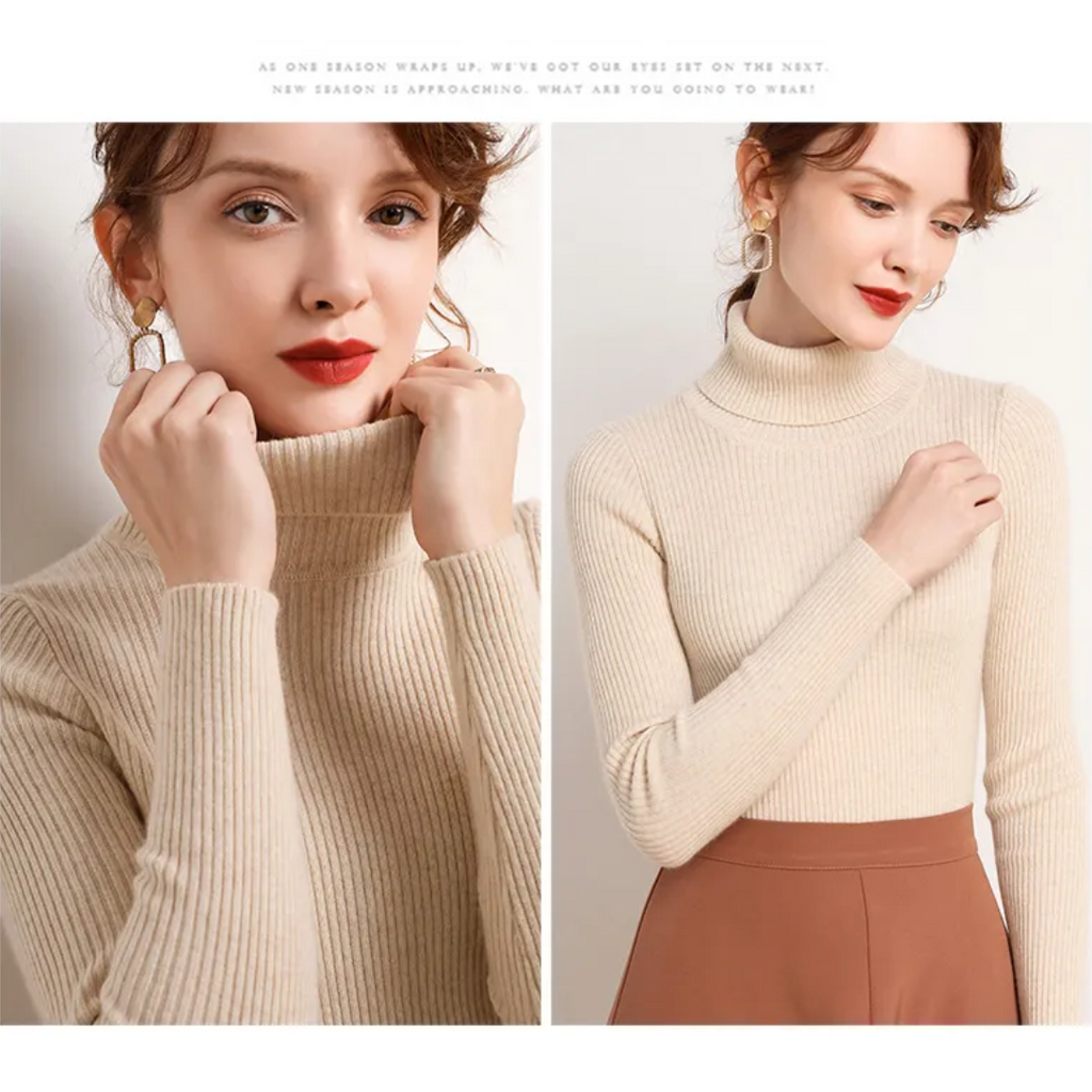 Women's Classic Roll Neck Sweater – Turtleneck Winter Knit Sweater