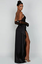 Women's High Slit One Shoulder Gown – Formal Evening Maxi Dress