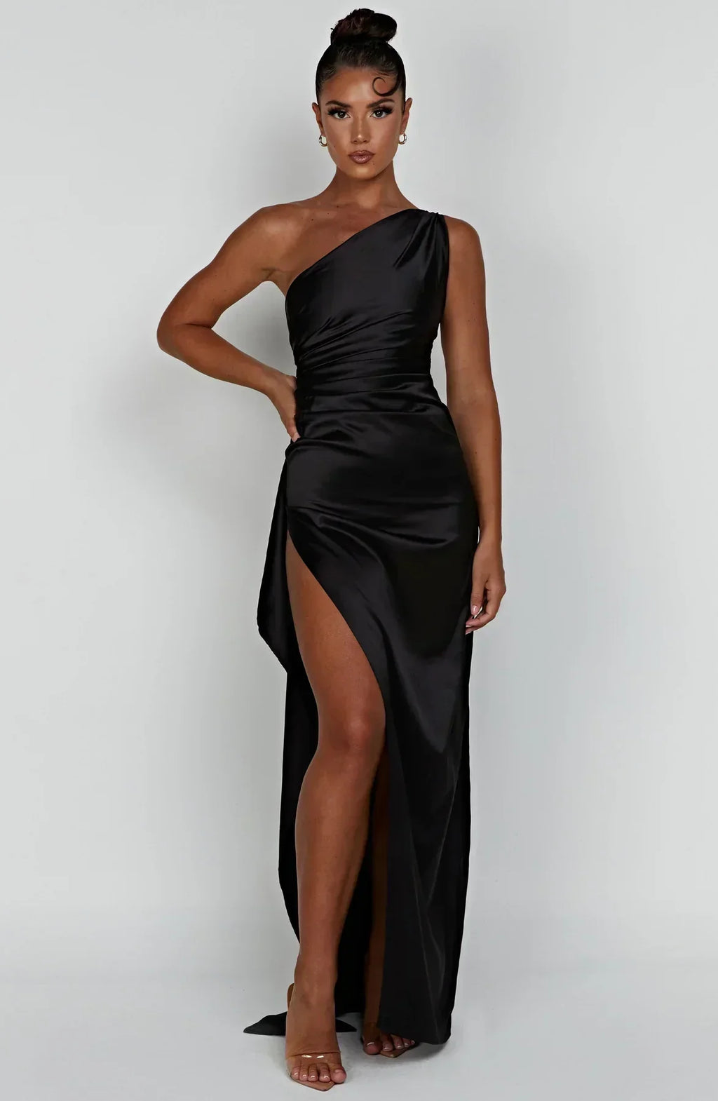 Women's High Slit One Shoulder Gown – Formal Evening Maxi Dress