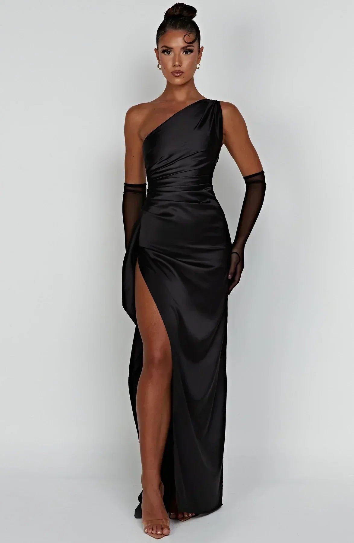 Women's High Slit One Shoulder Gown – Formal Evening Maxi Dress