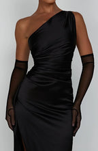Women's High Slit One Shoulder Gown – Formal Evening Maxi Dress