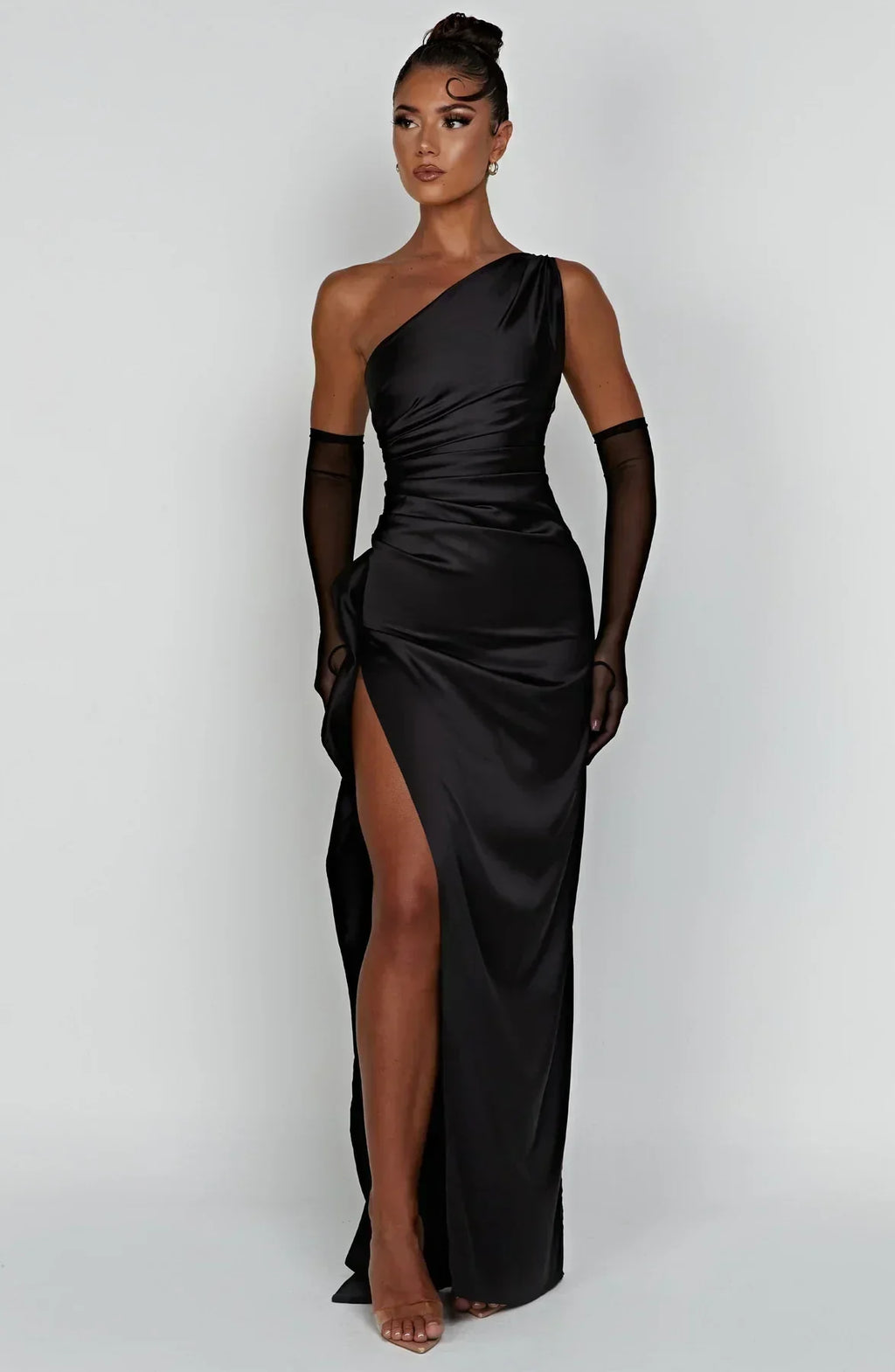 Women's High Slit One Shoulder Gown – Formal Evening Maxi Dress