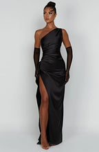 Women's High Slit One Shoulder Gown – Formal Evening Maxi Dress