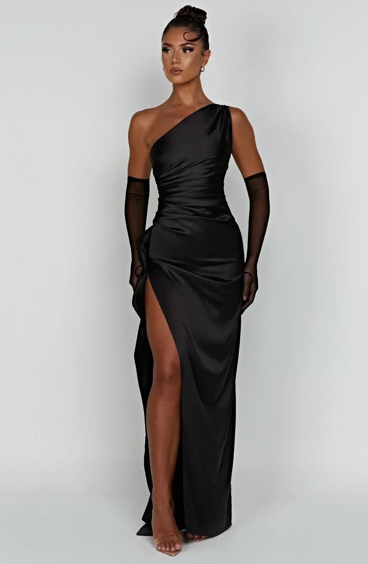 Women's High Slit One Shoulder Gown – Formal Evening Maxi Dress