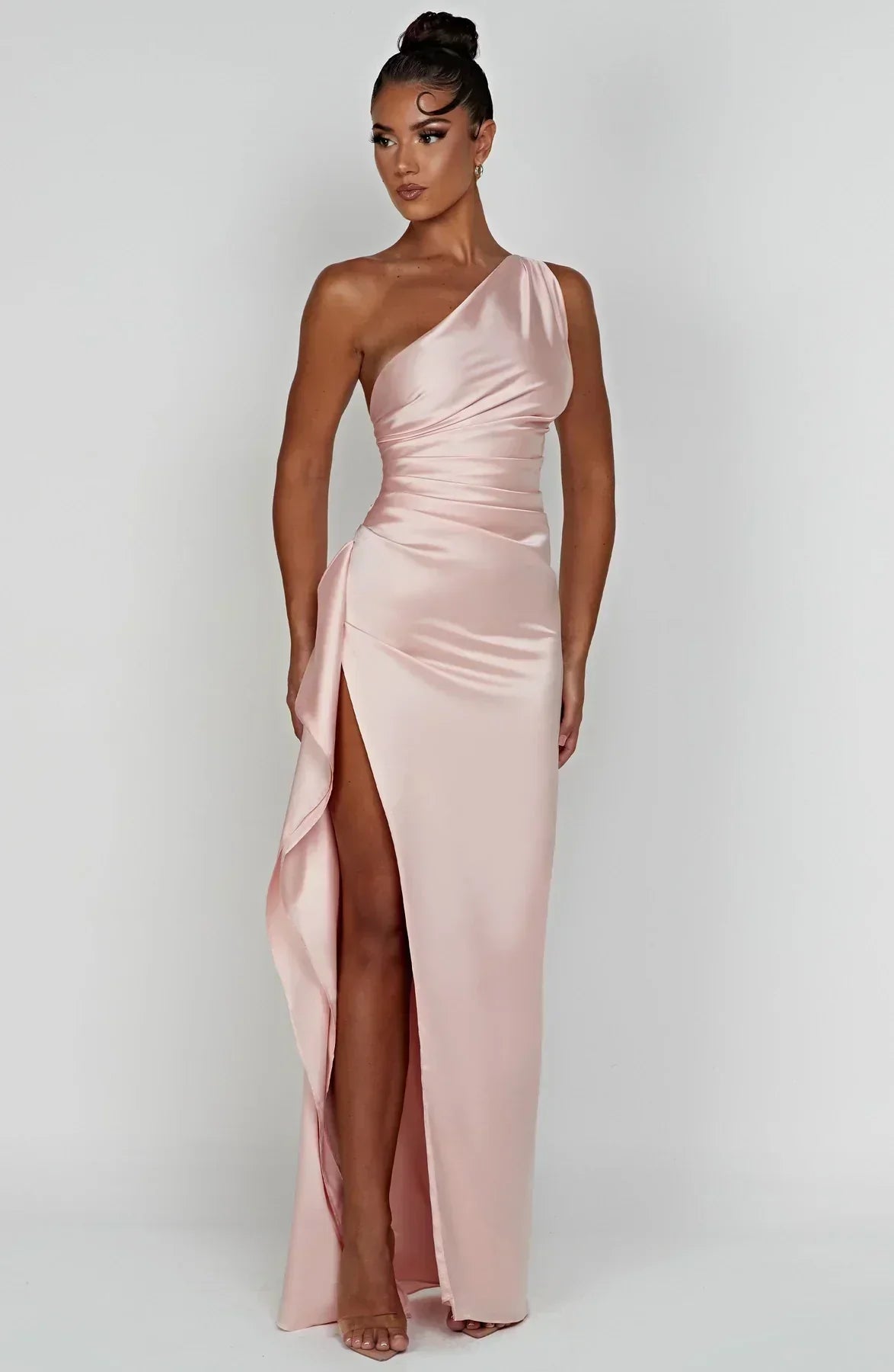 Women's High Slit One Shoulder Gown – Formal Evening Maxi Dress