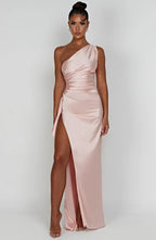Women's High Slit One Shoulder Gown – Formal Evening Maxi Dress
