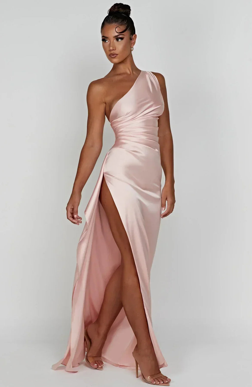 Women's High Slit One Shoulder Gown – Formal Evening Maxi Dress