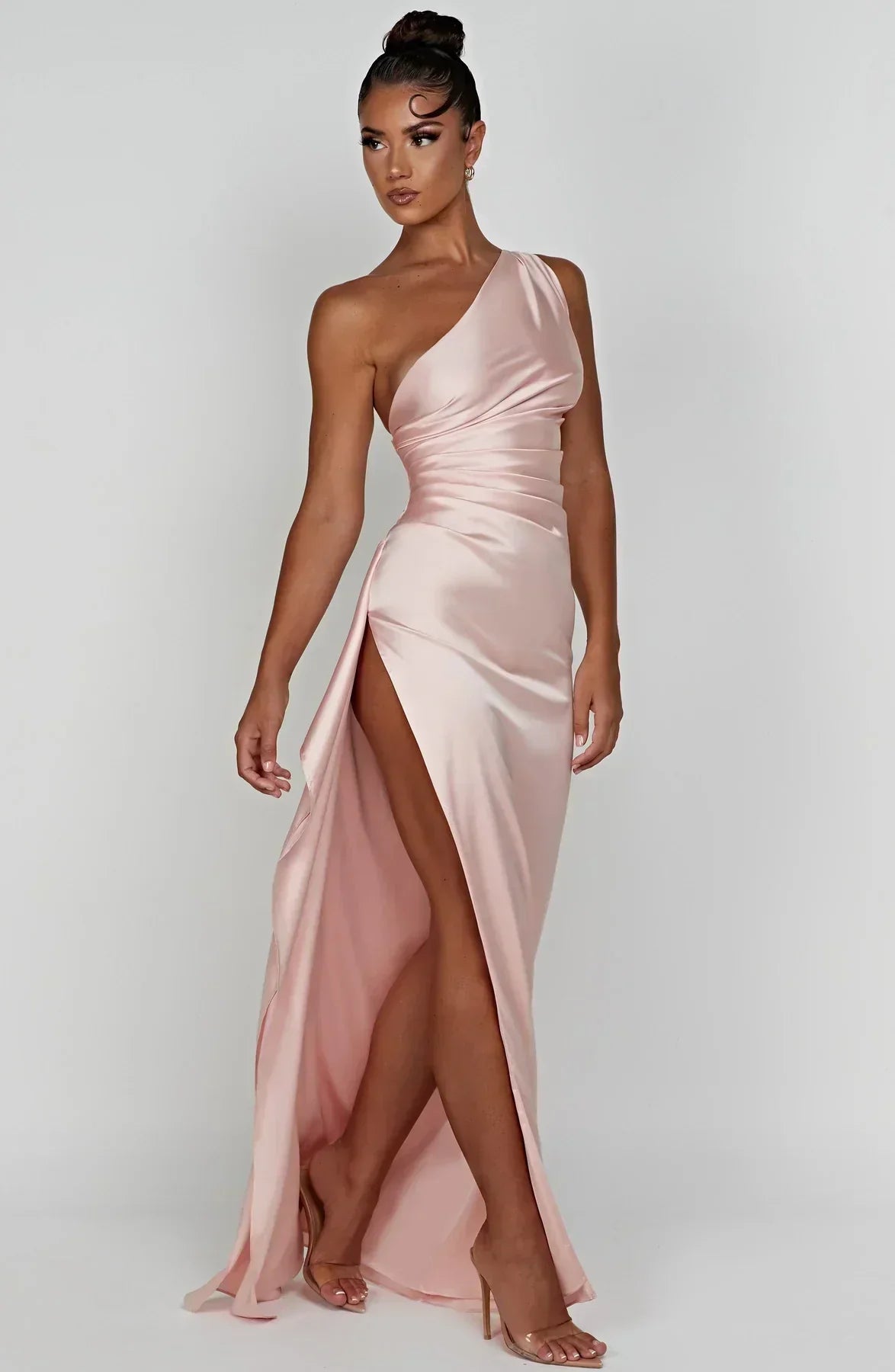Women's High Slit One Shoulder Gown – Formal Evening Maxi Dress