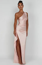 Women's High Slit One Shoulder Gown – Formal Evening Maxi Dress