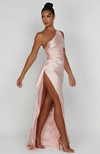 Women's High Slit One Shoulder Gown – Formal Evening Maxi Dress