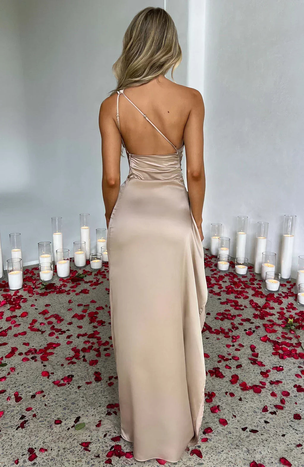 Women's High Slit One Shoulder Gown – Formal Evening Maxi Dress
