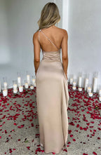 Women's High Slit One Shoulder Gown – Formal Evening Maxi Dress