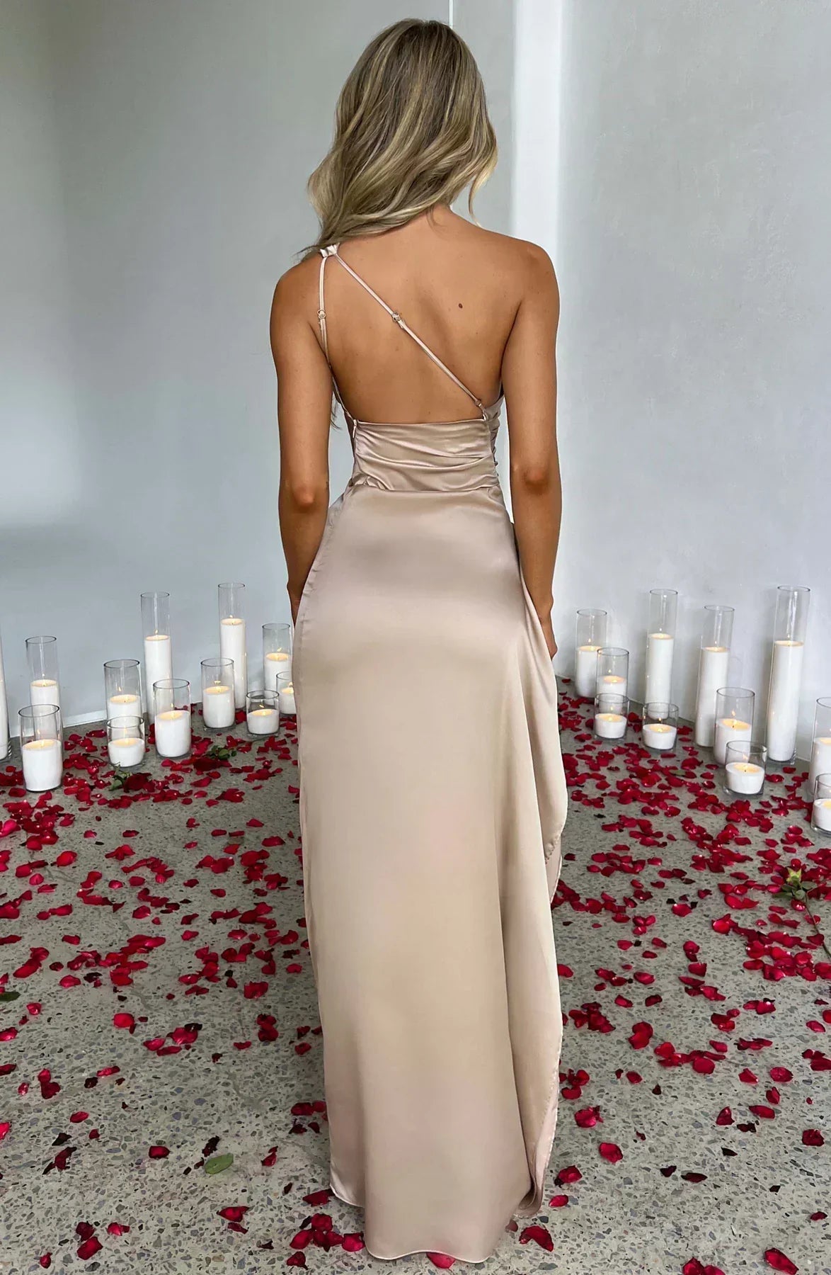 Women's High Slit One Shoulder Gown – Formal Evening Maxi Dress