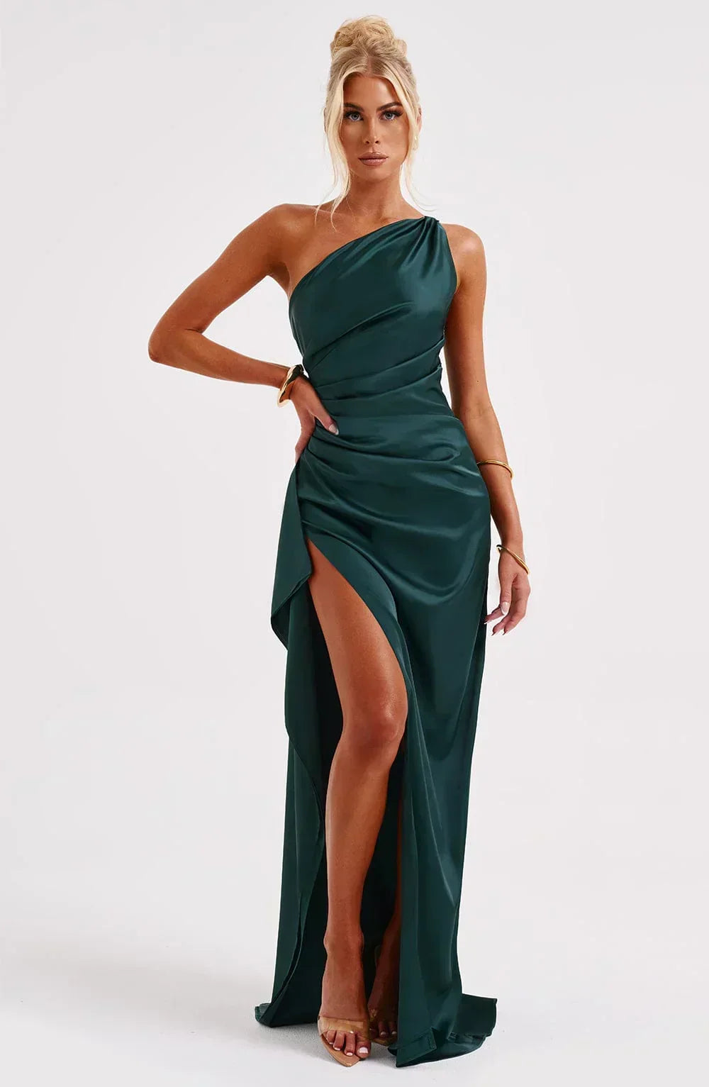 Women's High Slit One Shoulder Gown – Formal Evening Maxi Dress