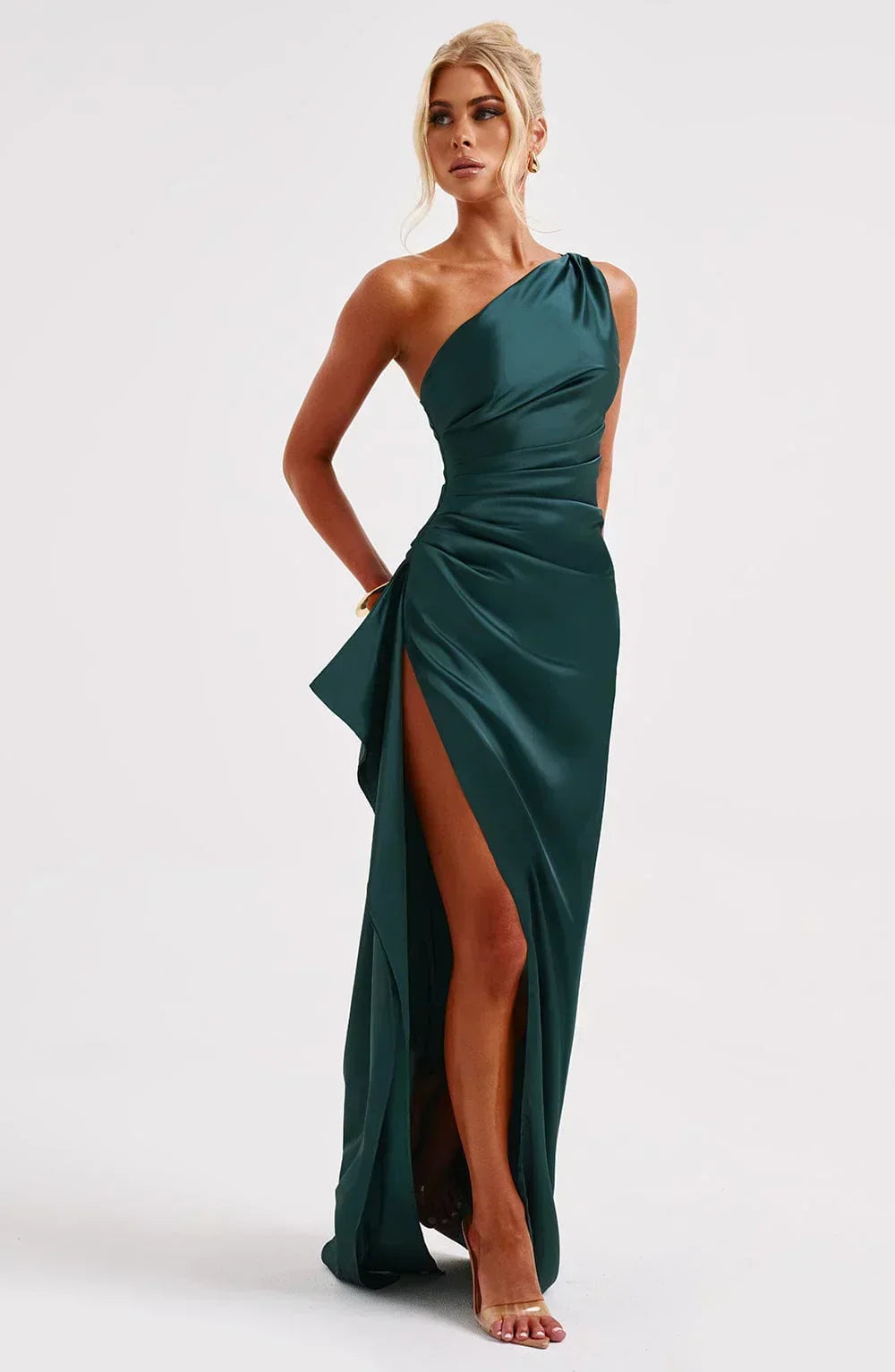 Women's High Slit One Shoulder Gown – Formal Evening Maxi Dress