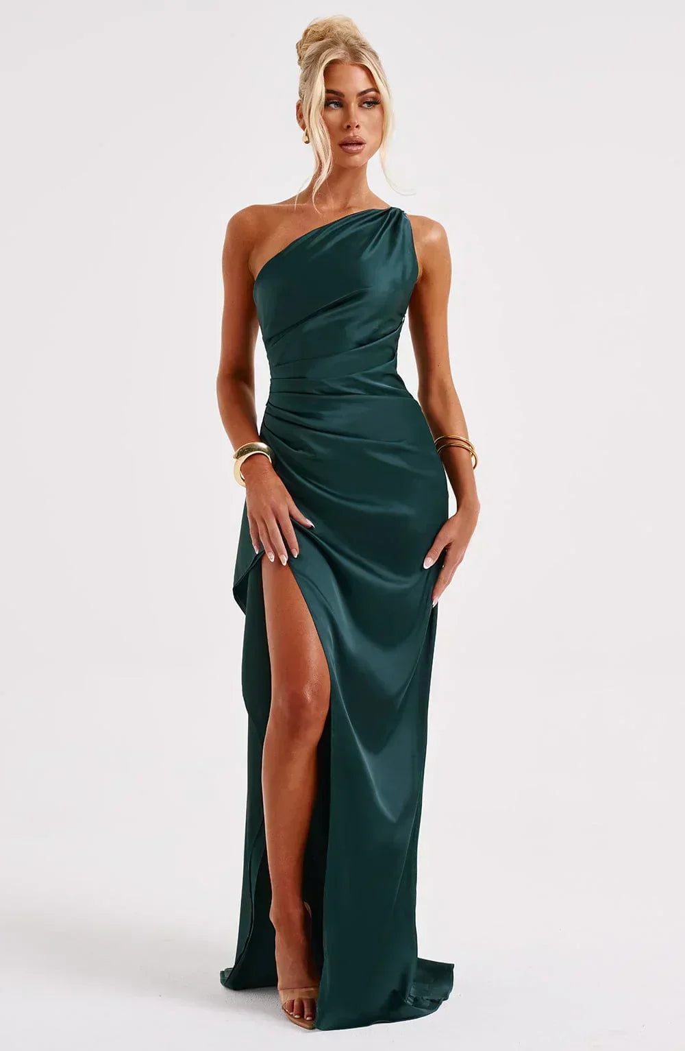 Women's High Slit One Shoulder Gown – Formal Evening Maxi Dress