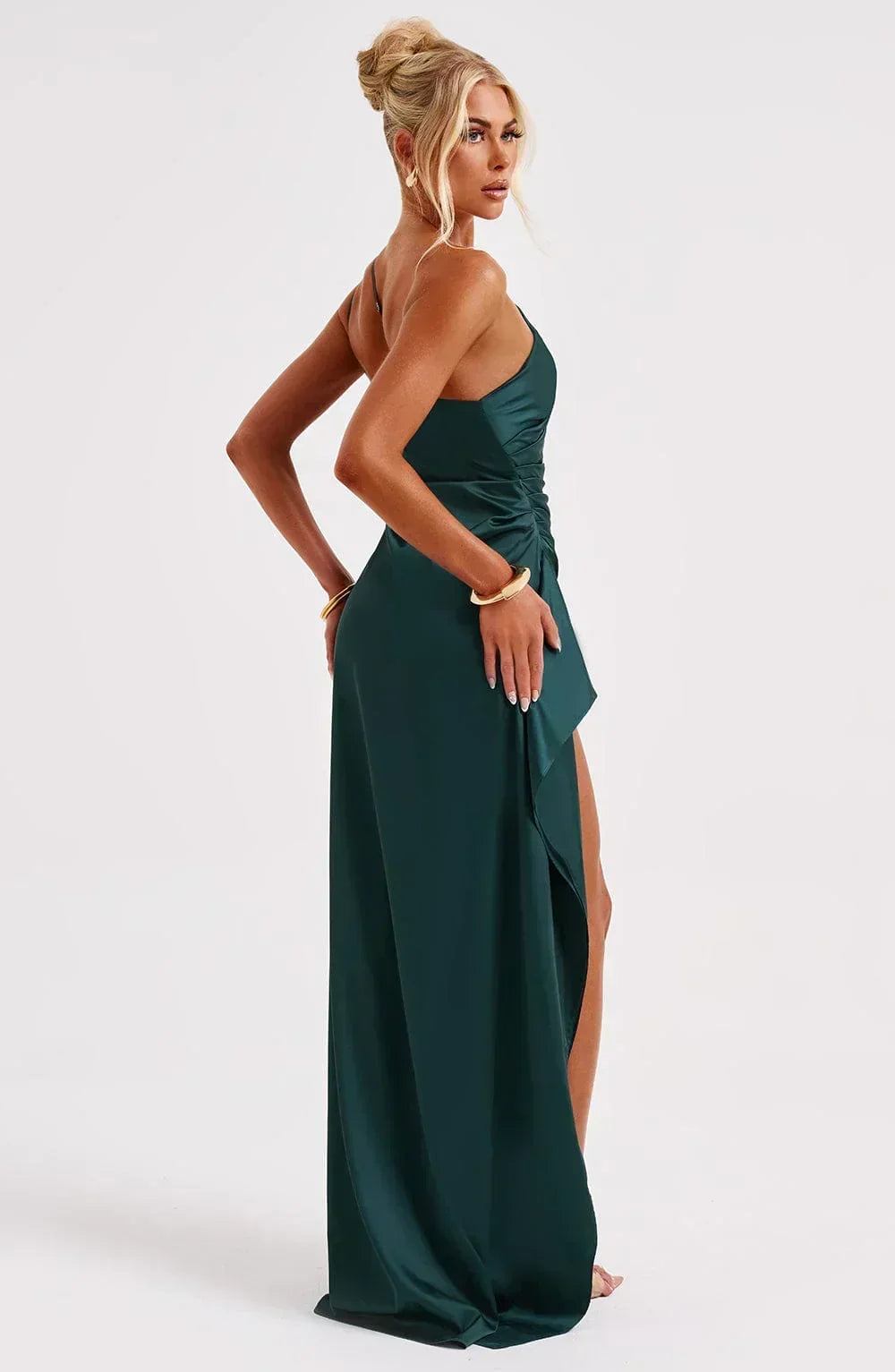 Women's High Slit One Shoulder Gown – Formal Evening Maxi Dress
