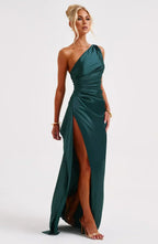 Women's High Slit One Shoulder Gown – Formal Evening Maxi Dress
