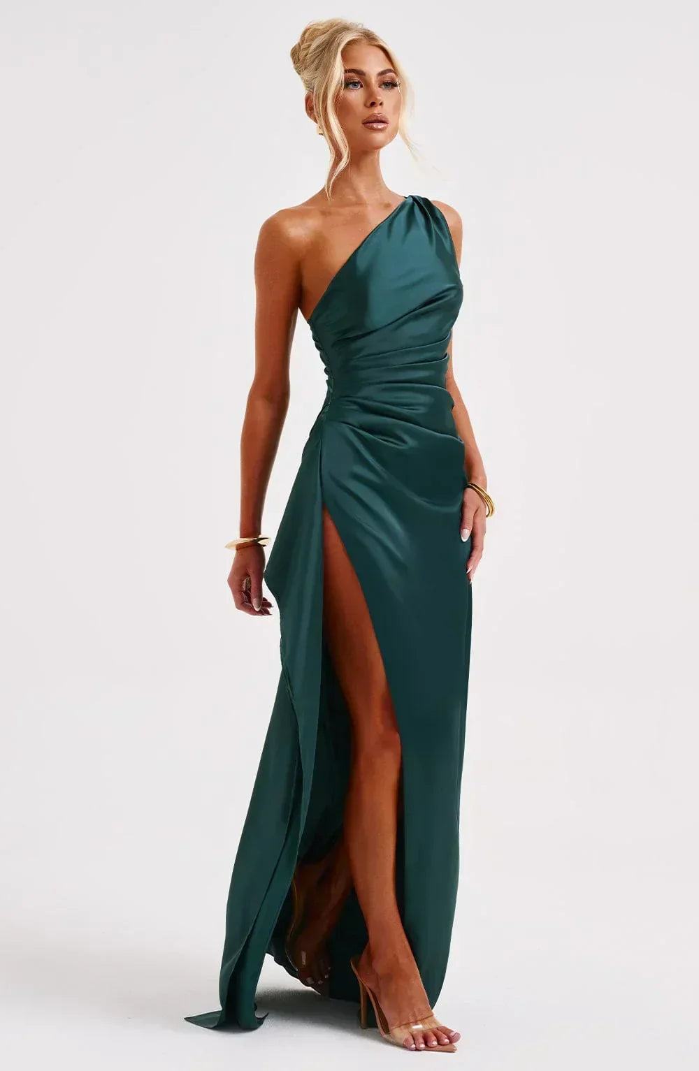 Women's High Slit One Shoulder Gown – Formal Evening Maxi Dress