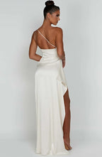 Women's High Slit One Shoulder Gown – Formal Evening Maxi Dress